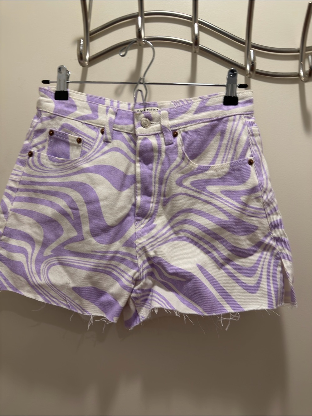 Signature Lavender & White Swirl Denim Cutoff Shorts